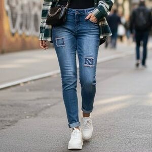 CORAL Acid Wash Skinny Jeans Coral Orange Patchwork Distressed Cyber Grunge Punk